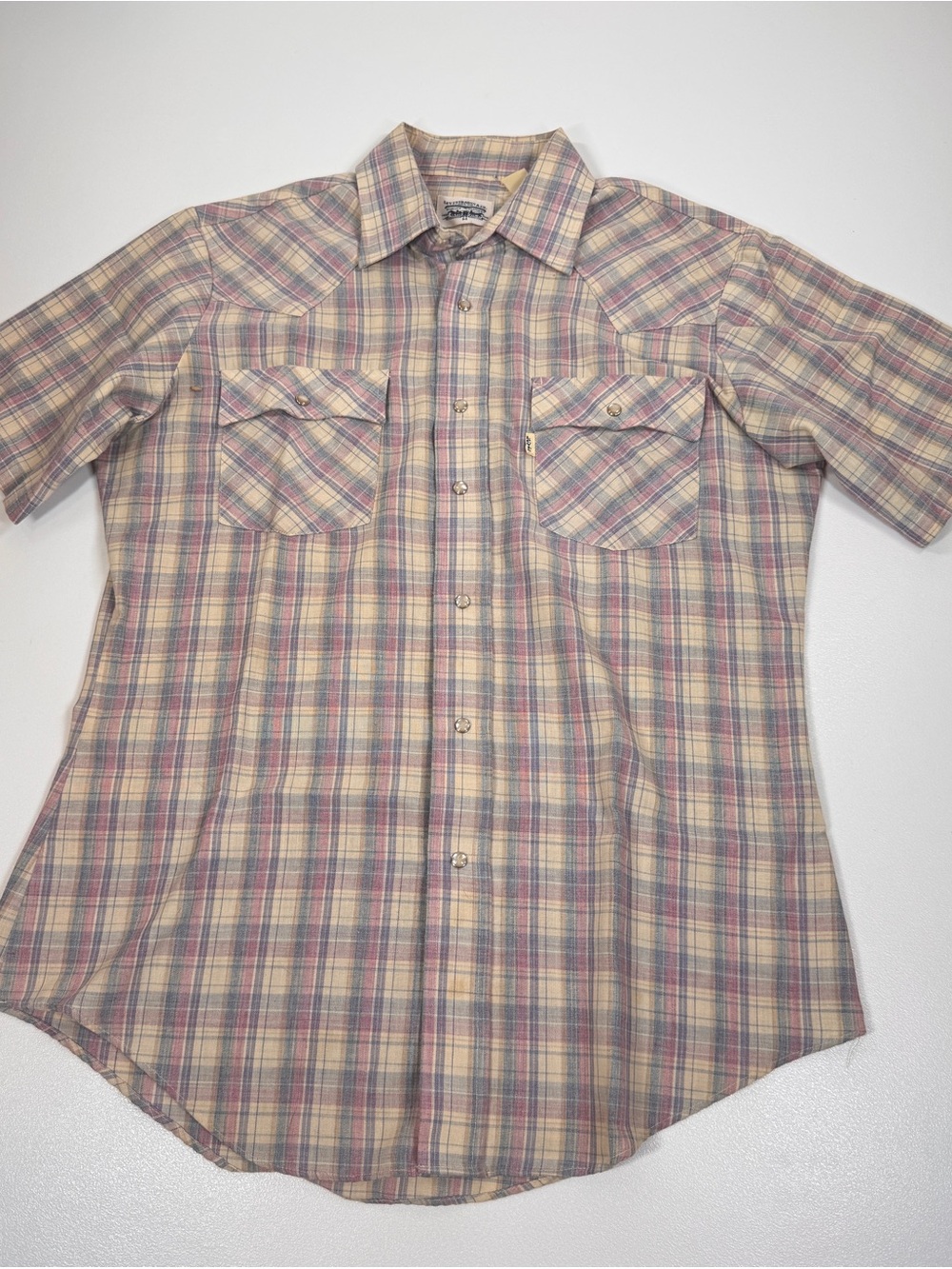 Levi’s Western Shirt Men’s Medium Vintage 1980s Short Sleeve Plaid Pearl Snap